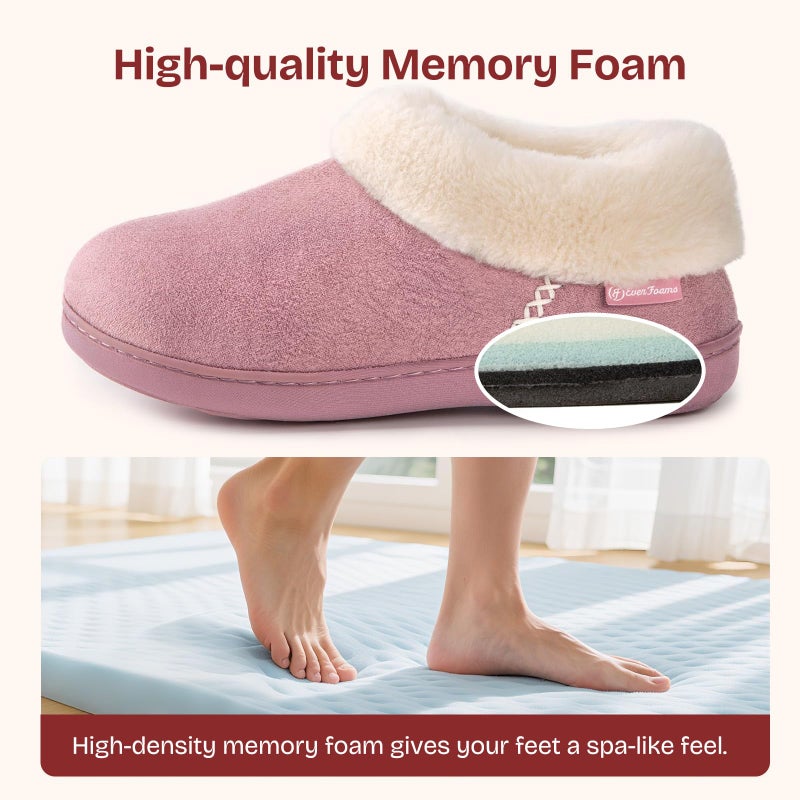 EverFoams Women's Microsuede Cozy Memory Foam Winter Slippers with Fuzzy Faux Fur Collar and Indoor Outdoor Rubber Sole (Pink, Size 11-12 M US) - Image 5